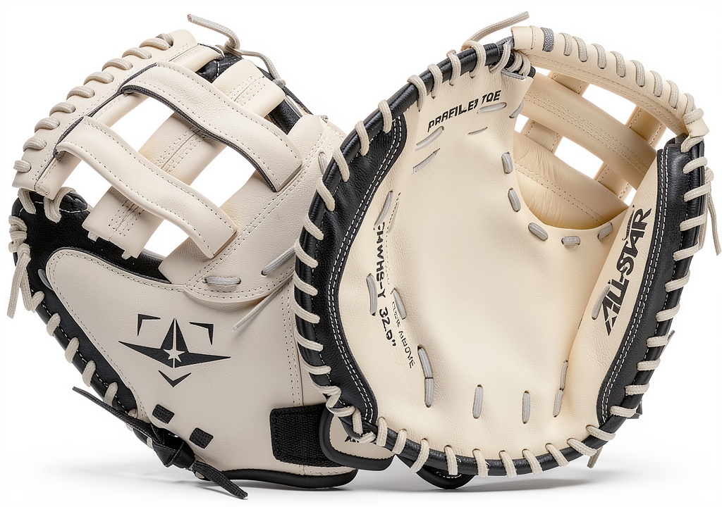 Left hand softball catcher mitt in action on the field