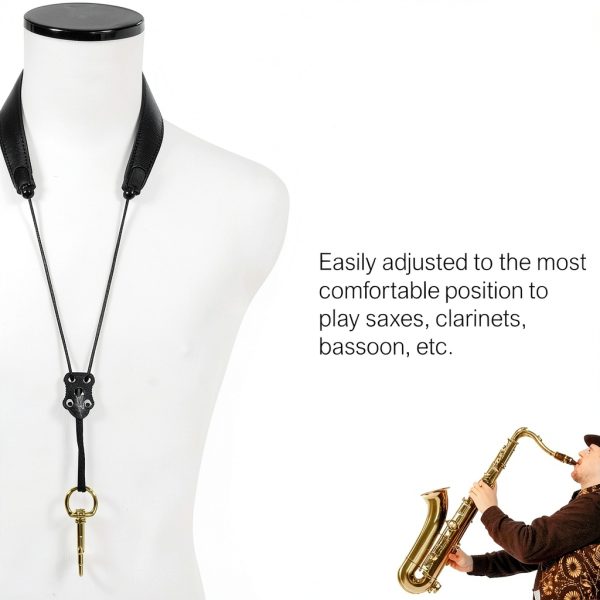 Black Padded Leather Saxophone Strap for Musicians-5